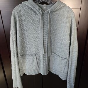 Lou & Grey LOFT Women's Sz L Oversized Cropped Cable Knit Chunky Sweater Hoodie